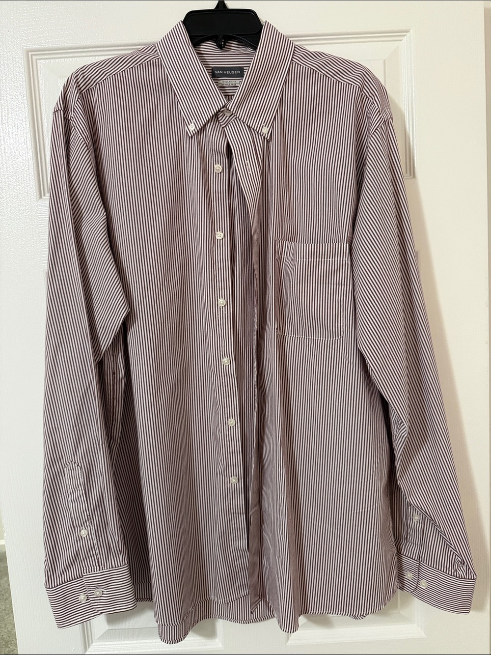 Van Heusen Wrinkle Free Men's Stripe Button-Down Shirt - Burgundy/White